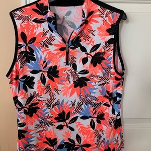 TAIL Womens Sleeveless Tropical Print Golf Polo